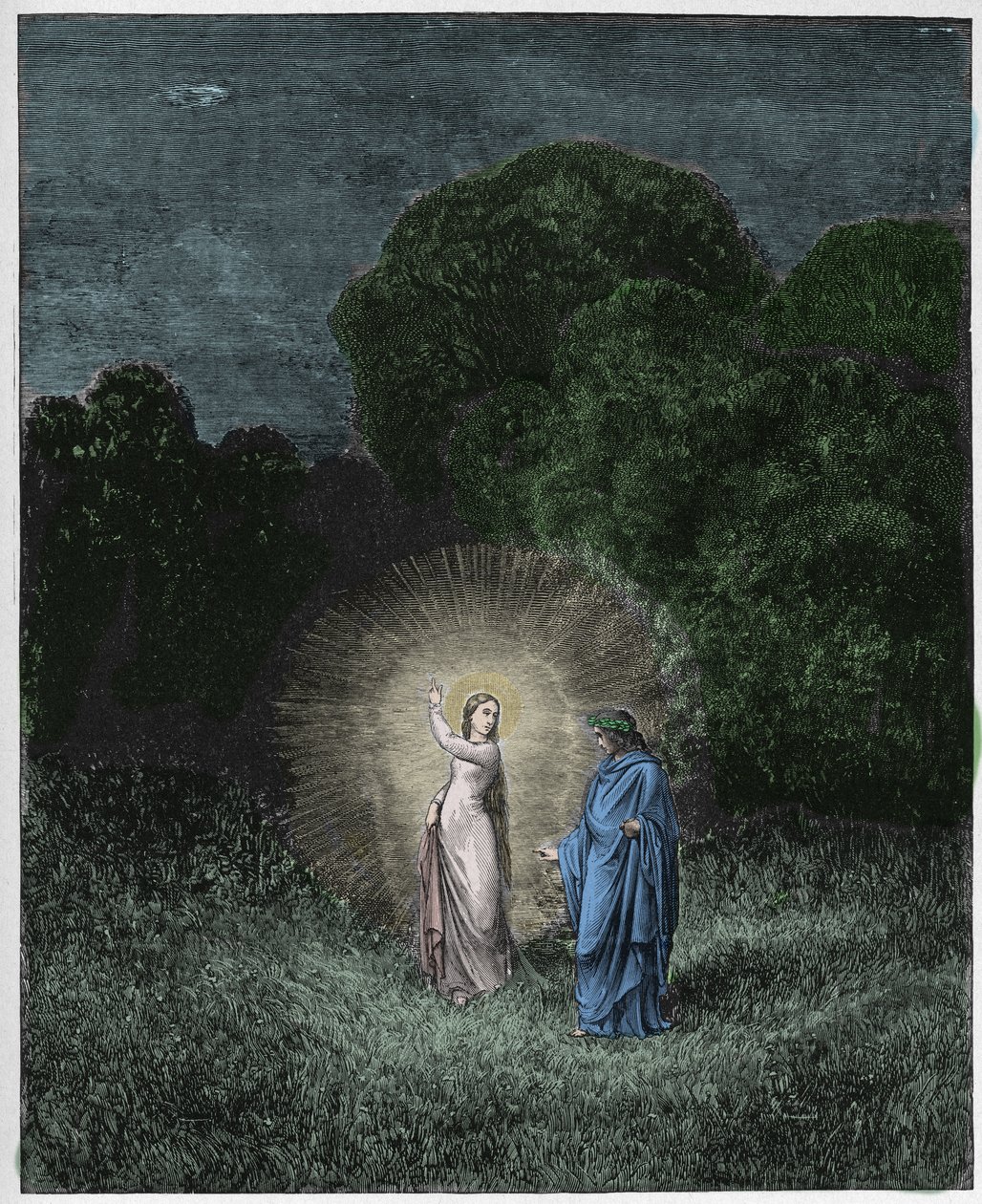Inferno, Canto 2: Beatrice e Virgil, ilustração da Divina Comédia de Dante Alighieri, 1885 (gravura digital colorida) de Gustave after Dore