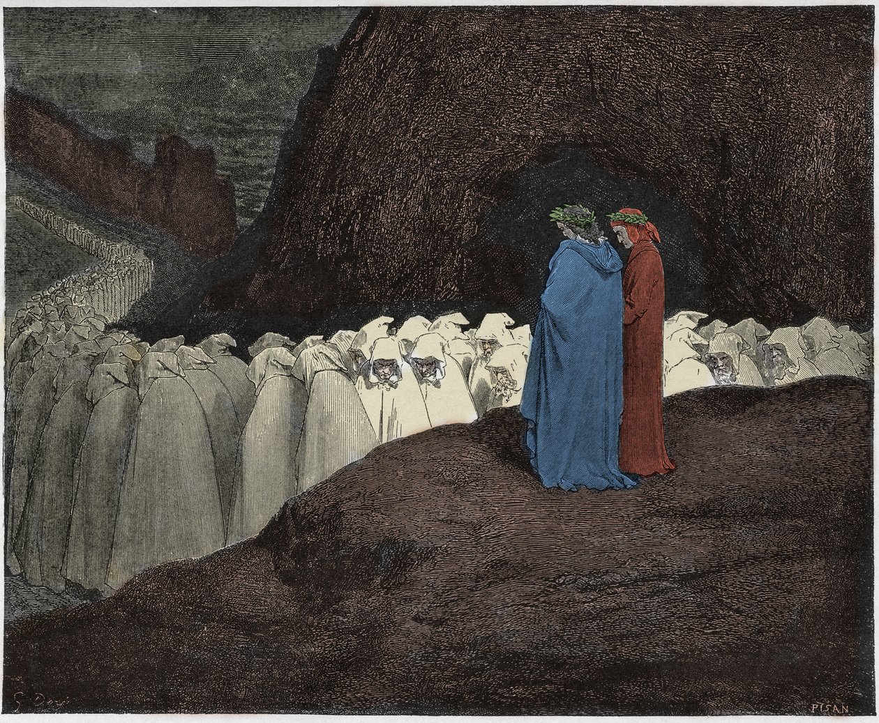 Inferno, Canto 23: Os hipócritas se dirigem a Dante, ilustração da Divina Comédia de Dante Alighieri, 1885 (gravura digital colorida) de Gustave after Dore