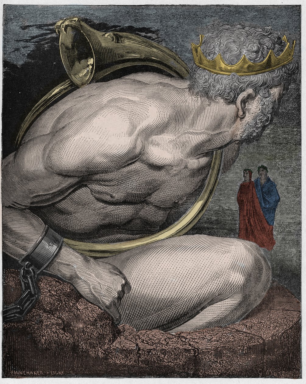 Inferno, Canto 31: Ninrode dos gigantes (Nimrud, Nemrod), ilustração da Divina Comédia de Dante Alighieri, 1885 (gravura digital colorida) de Gustave after Dore