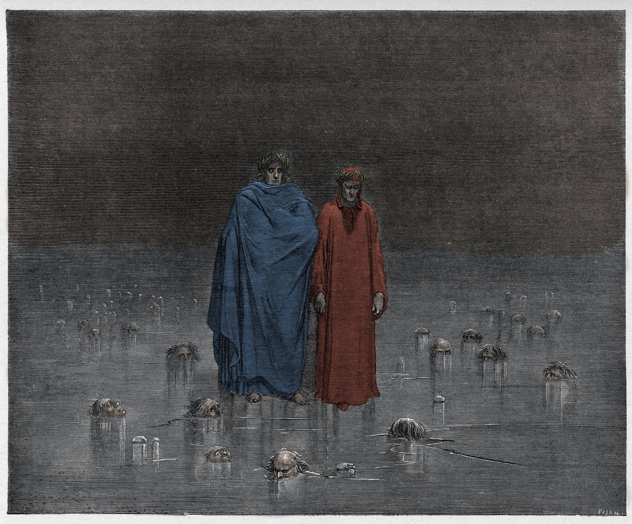 Inferno, Canto 32: Os traidores congelados no gelo de Cocytus (Cocyte), ilustração da Divina Comédia de Dante Alighieri, 1885 de Gustave after Dore