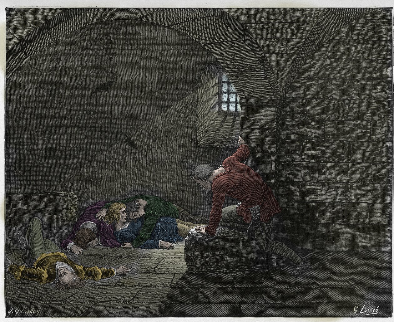 Inferno, Canto 33: Ugolino (Ugolin della Gherardesca) na cela com seus quatro filhos mortos, ilustração da Divina Comédia de Dante Alighieri, 1885 (gravura digital colorida) de Gustave after Dore