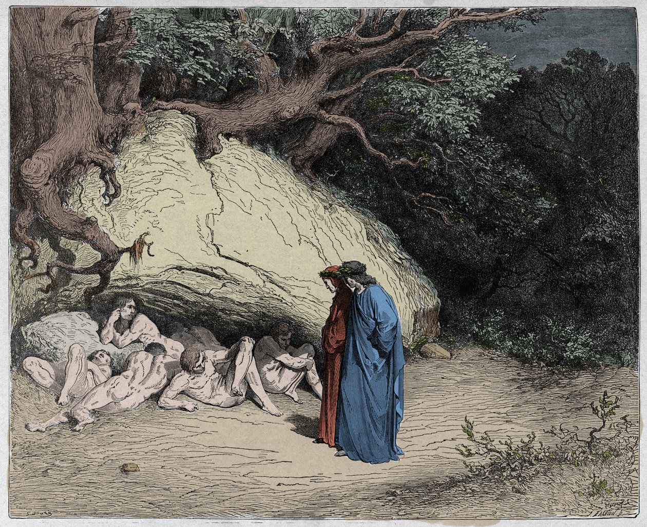 Inferno, Canto 4: As almas inocentes no Limbo, ilustração da Divina Comédia de Dante Alighieri, 1885 (gravura digital colorida) de Gustave after Dore