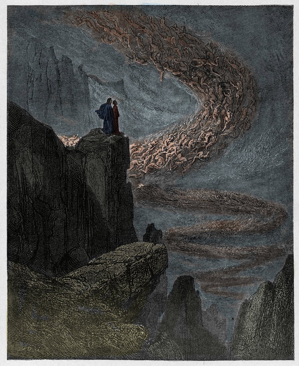 Inferno, Canto 5: Minos julga as transgressões e despacha as almas, ilustração da Divina Comédia de Dante Alighieri, 1885 (gravura digital colorida) de Gustave after Dore
