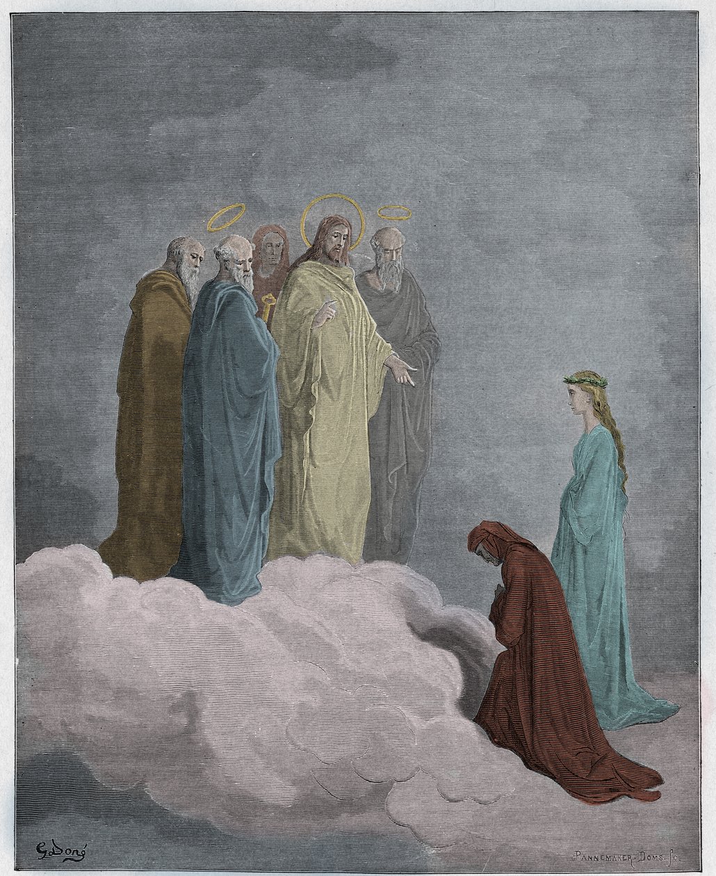 Paradiso, Canto 26: São João examina Dante sobre o amor, ilustração da Divina Comédia de Dante Alighieri, 1885 (gravura digital colorida) de Gustave after Dore