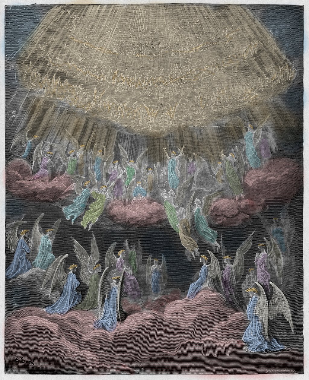 Paradiso, Canto 27: A hóstia celestial cantando Gloria In Excelsis Deo, ilustração da Divina Comédia de Dante Alighieri, 1885 (gravura digital colorida) de Gustave after Dore