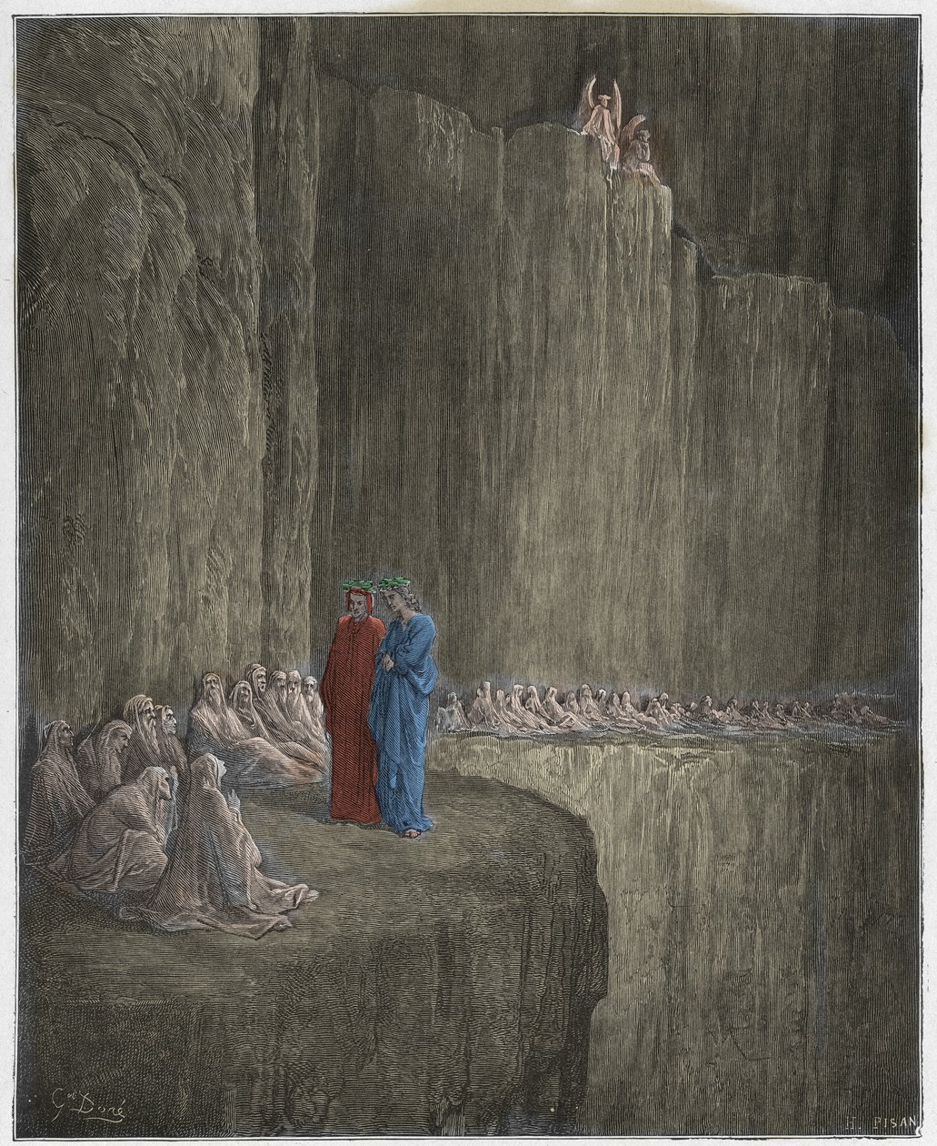 Purgatorio, Canto 13: Sapia purifica sua vida culpada, ilustração da Divina Comédia de Dante Alighieri, 1885 (gravura digital colorida) de Gustave after Dore