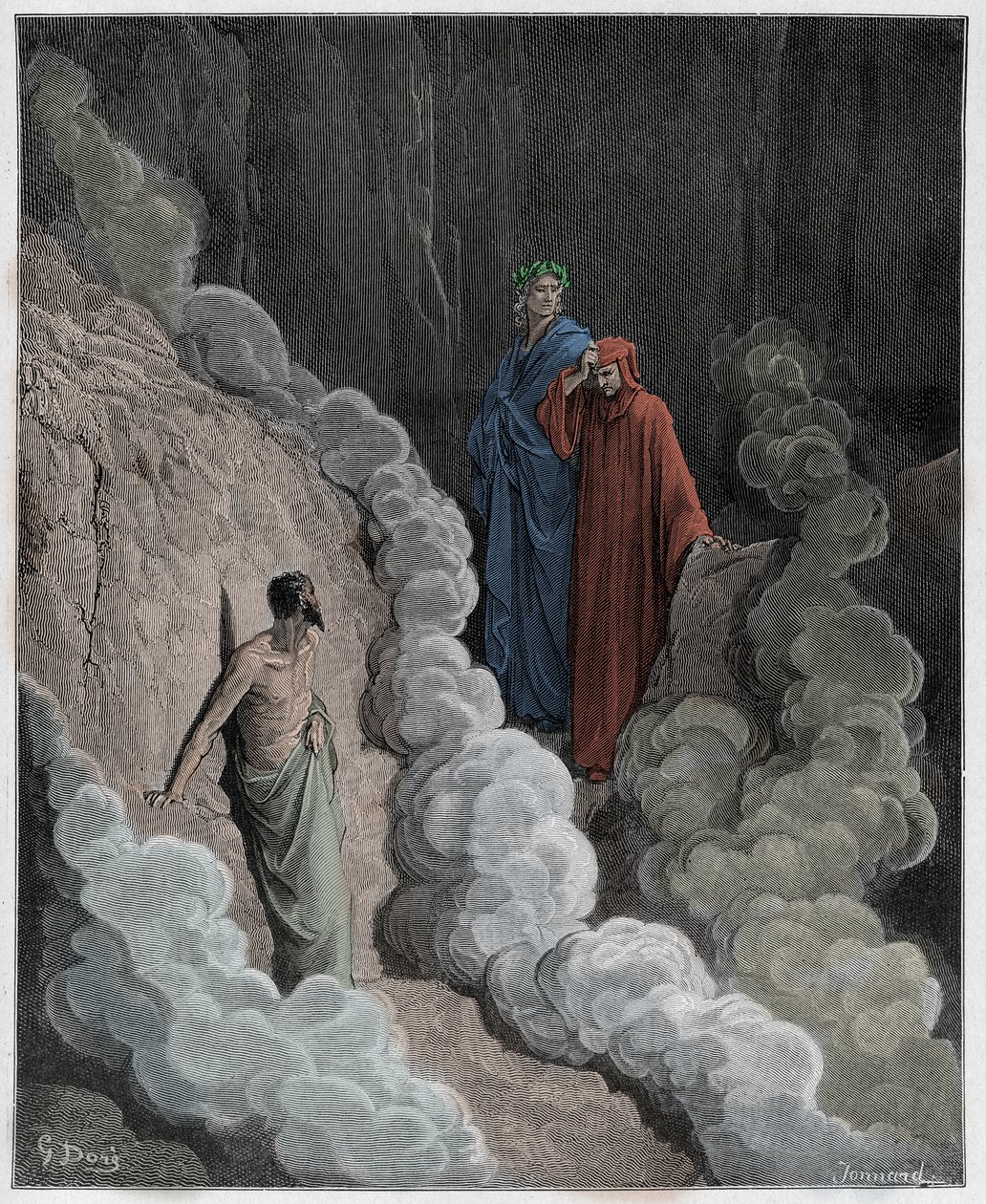 Purgatorio, Canto 16: Dante fala à alma de Marco Lombardo, ilustração da Divina Comédia de Dante Alighieri, 1885 (gravura digital colorida) de Gustave after Dore