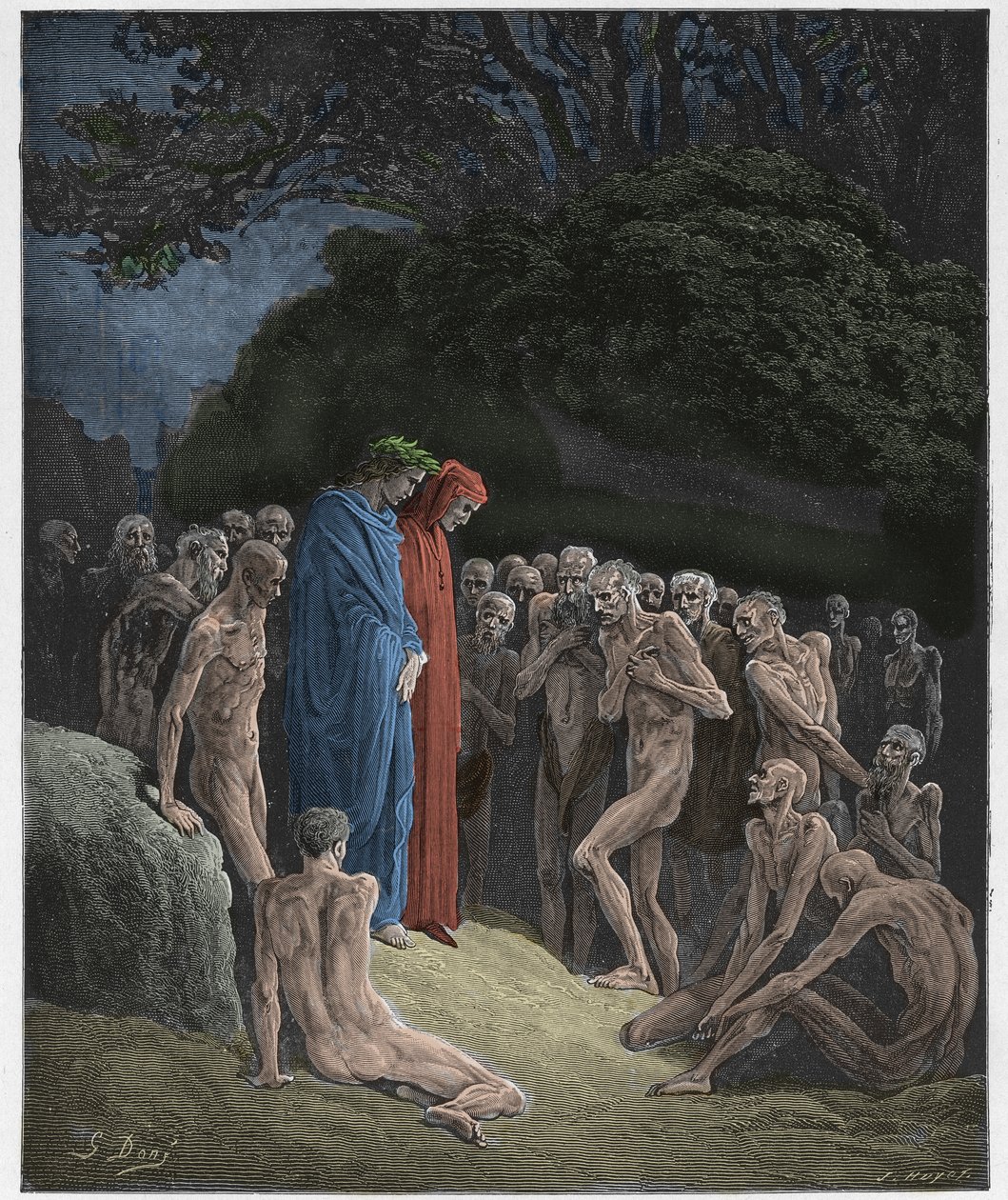 Purgatório, Canto 23: As almas da gulosa, ilustração da Divina Comédia de Dante Alighieri, 1885 (gravura digital colorida) de Gustave after Dore