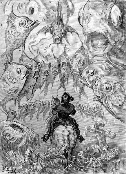 Um Mundo Submarino, de "As Aventuras do Barão Munchausen" de Rudolph Erich Raspe, gravado por Stephane Pannemaker (1847-1930) c.1868 (gravura) de Gustave (after) Dore