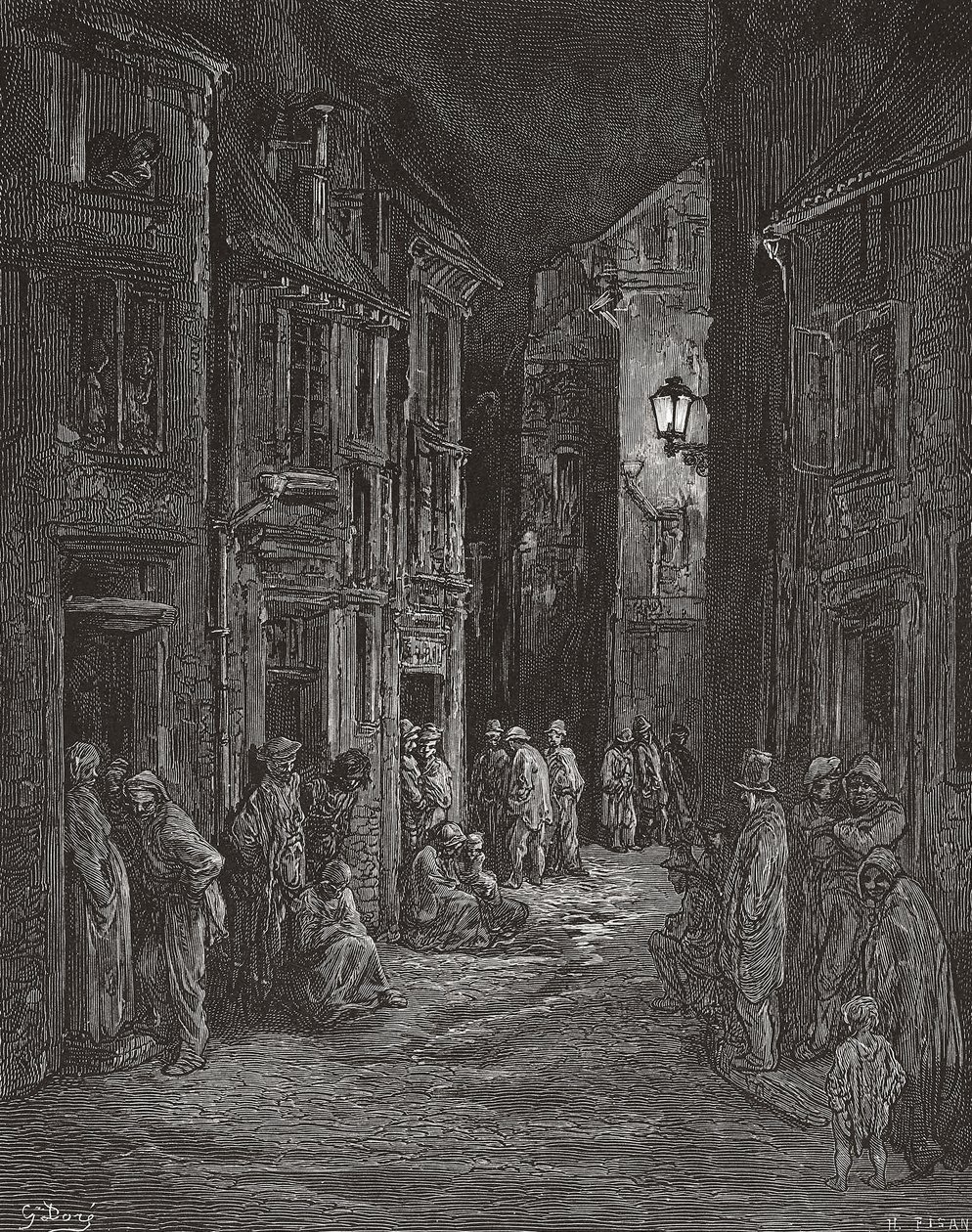 Bairro de lata de Bluegate Fields, Londres no século XIX. (imprimir) de Gustave (after) Dore