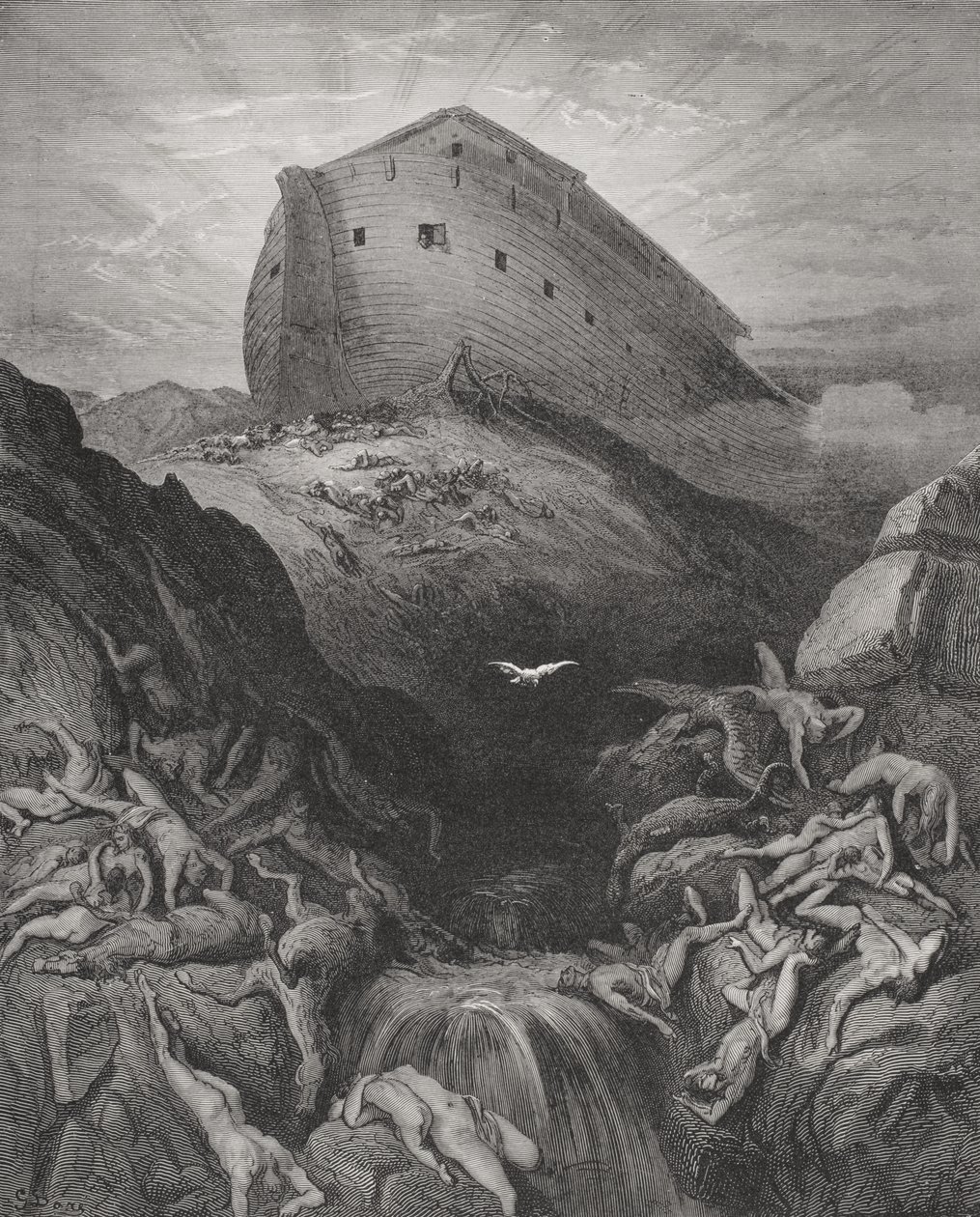 A pomba enviada da arca, Génesis 13,8-9, ilustração de "A Bíblia Sagrada" de Dore de Gustave (after) Dore