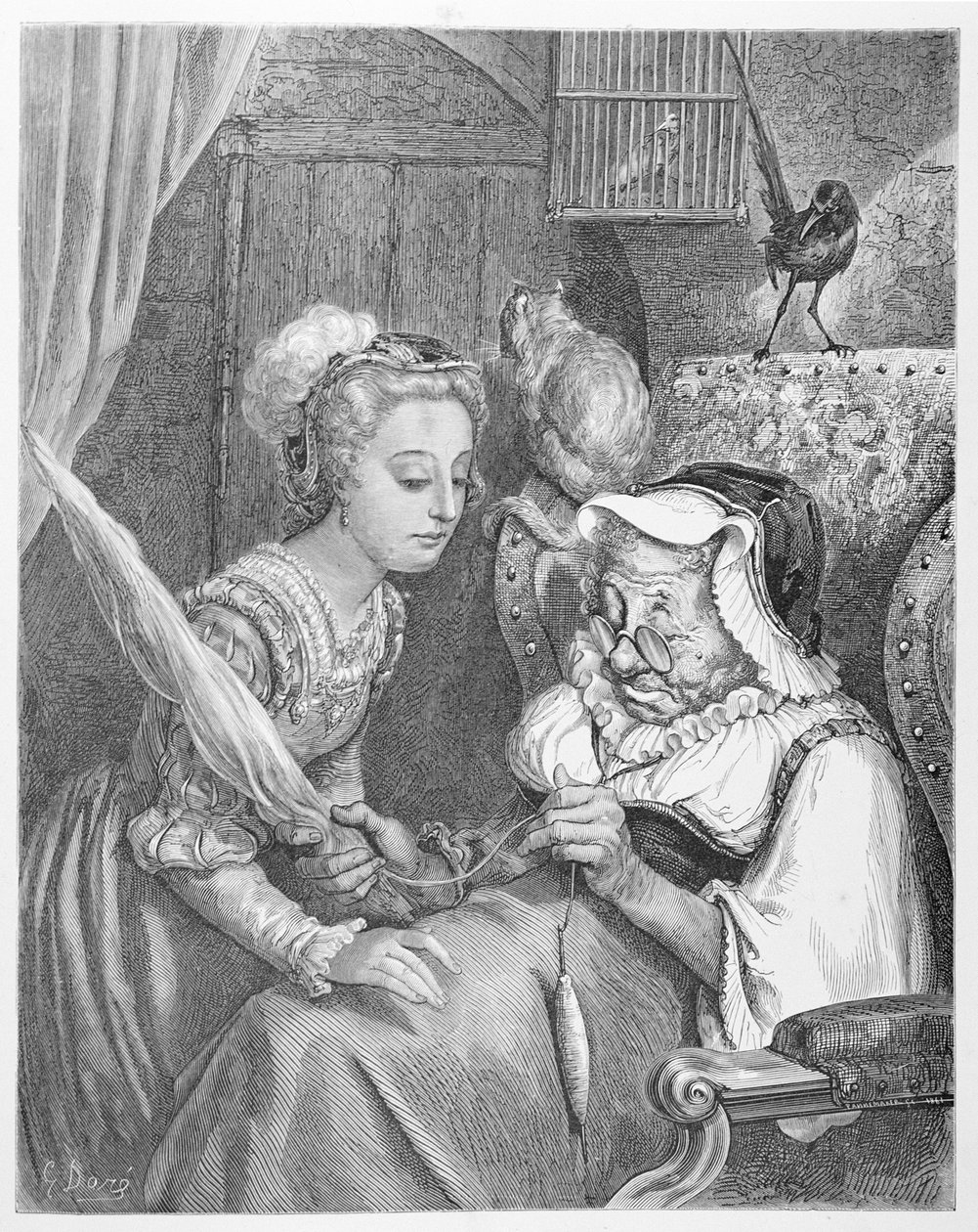 The Princess and Fairy Spite, gravada por Stephane Pannemaker (1847-1930) 1861 (gravura) de Gustave (after) Dore