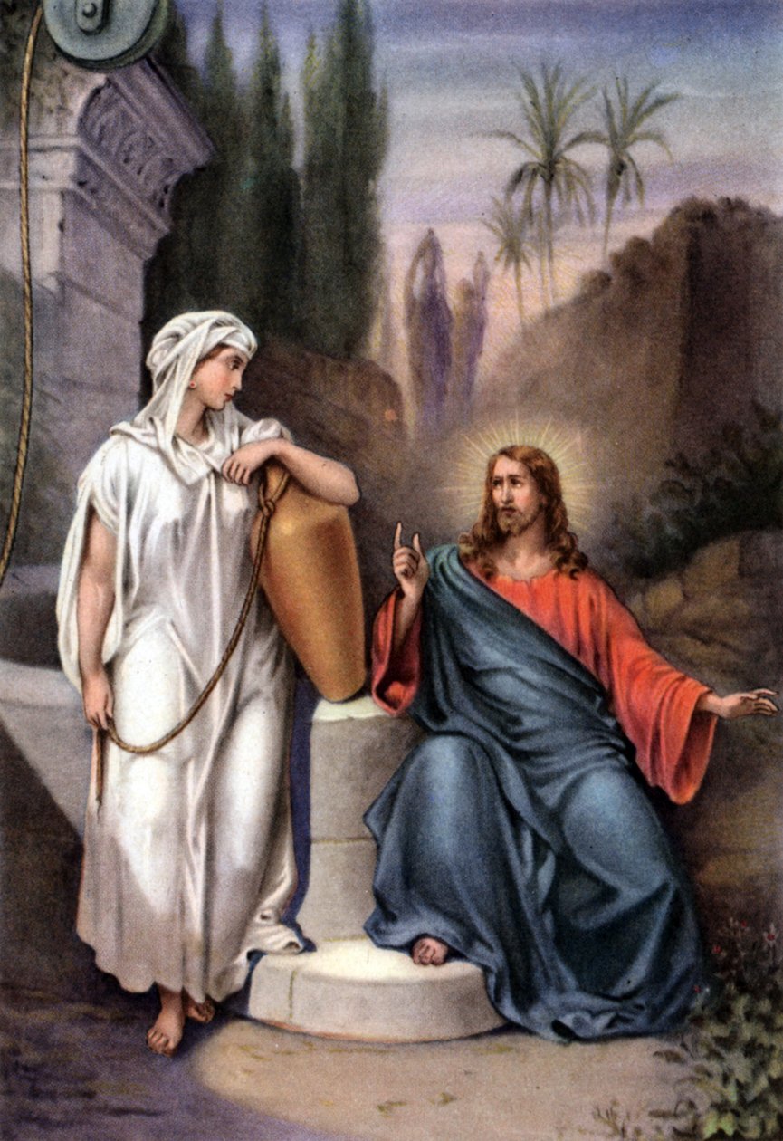 A boa mulher samaritana, c.1950s (cartão postal) de Gustave (after) Dore