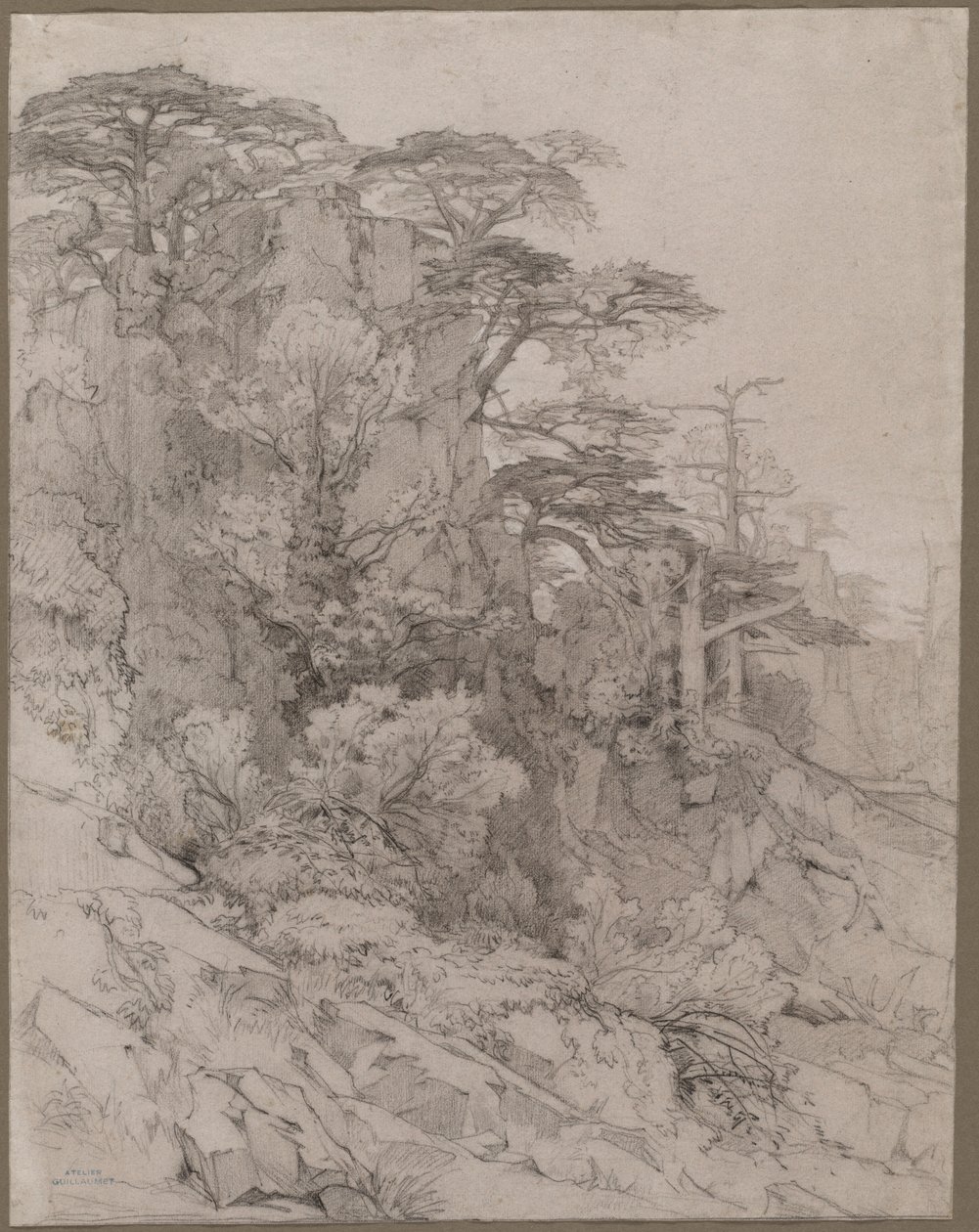 Árvores de uma encosta rochosa de Gustave Achille Guillaumet
