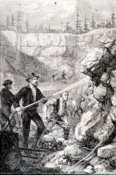 Prospecção de Ouro na Califórnia na década de 1860, gravada por Felix Jean Gauchard (1825-72) (gravura) de Gustave Adolphe (after) Chassevent Bacques