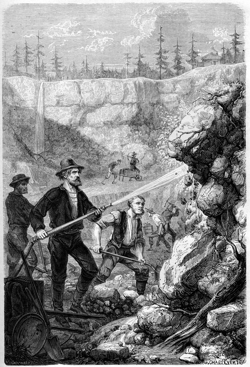 Mineração Hidráulica, Califórnia, 1859. de Gustave Adolphe Chassevent Bacques