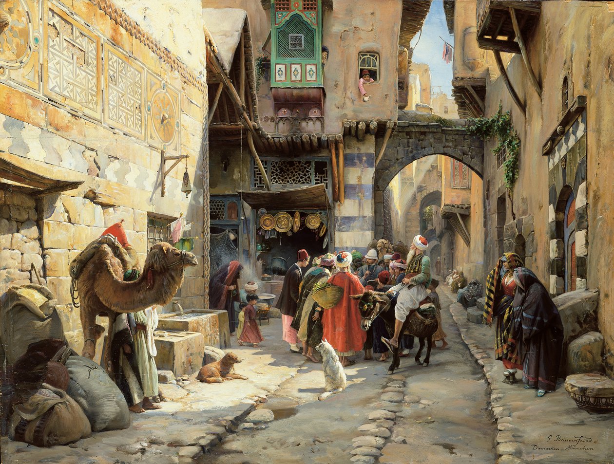 Uma cena de rua, Damasco (óleo sobre painel) de Gustave Bauernfeind