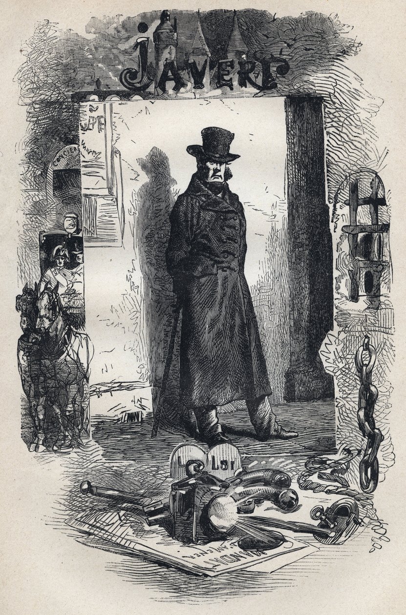 Javert, ilustração do romance "Les Miserables", de Victor Hugo de Gustave Brion