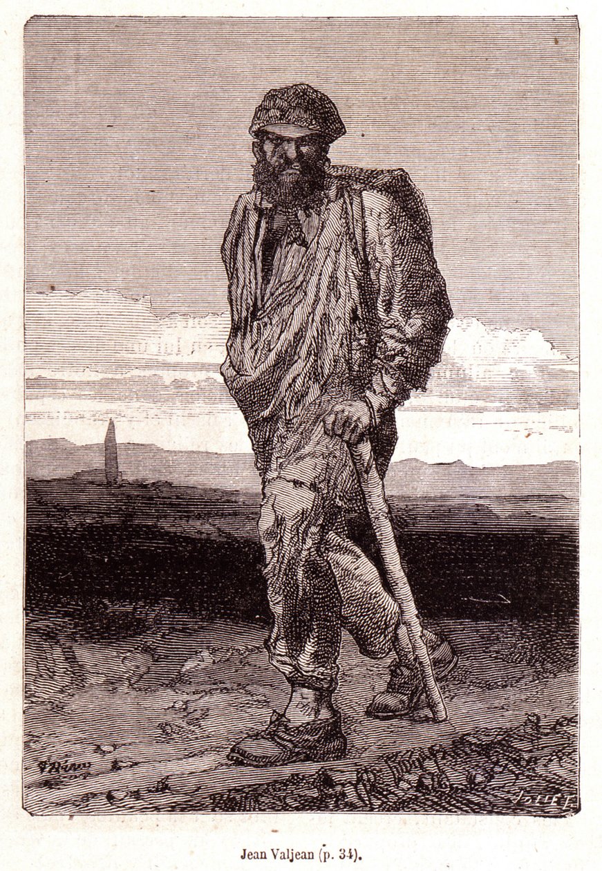 Jean Valjean - em "Les Misérables" de Victor Hugo, doente. por Brion, ed. Hetzel e Lacroix de Gustave Brion