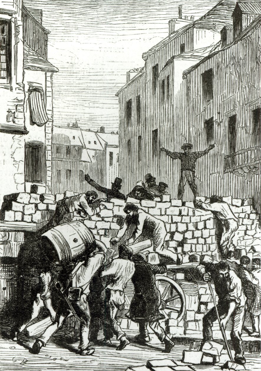A barricada, ilustração de &39;Les Miserables&39; por Victor Hugo (1802-85) de Gustave Brion