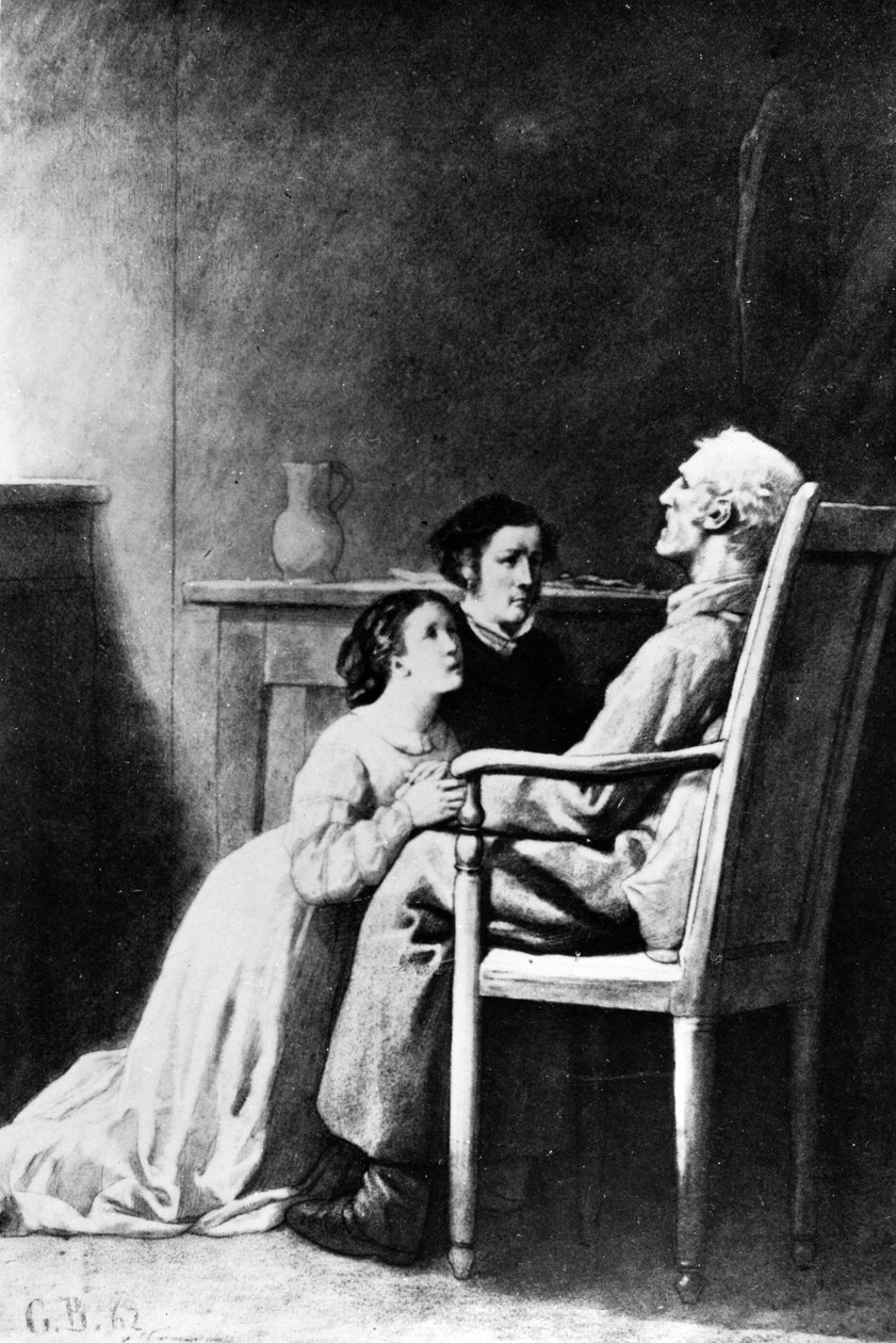 A morte de Jean Valjean, ilustração de &39;Les Miserables&39; de Victor Hugo (1802-85) 1862 de Gustave Brion