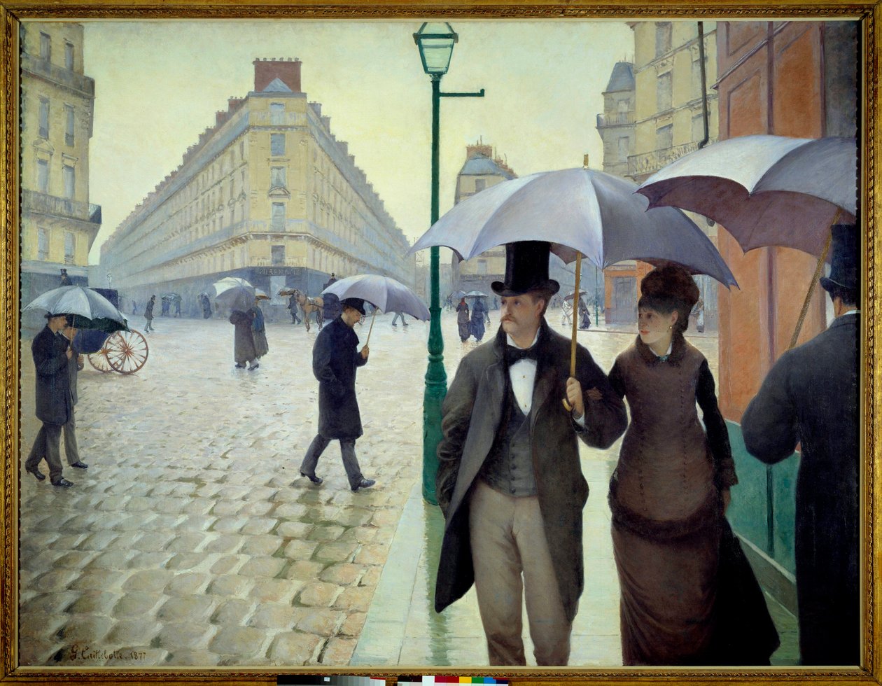 Uma rua em Paris com tempo chuvoso em 1877 de Gustave Caillebotte