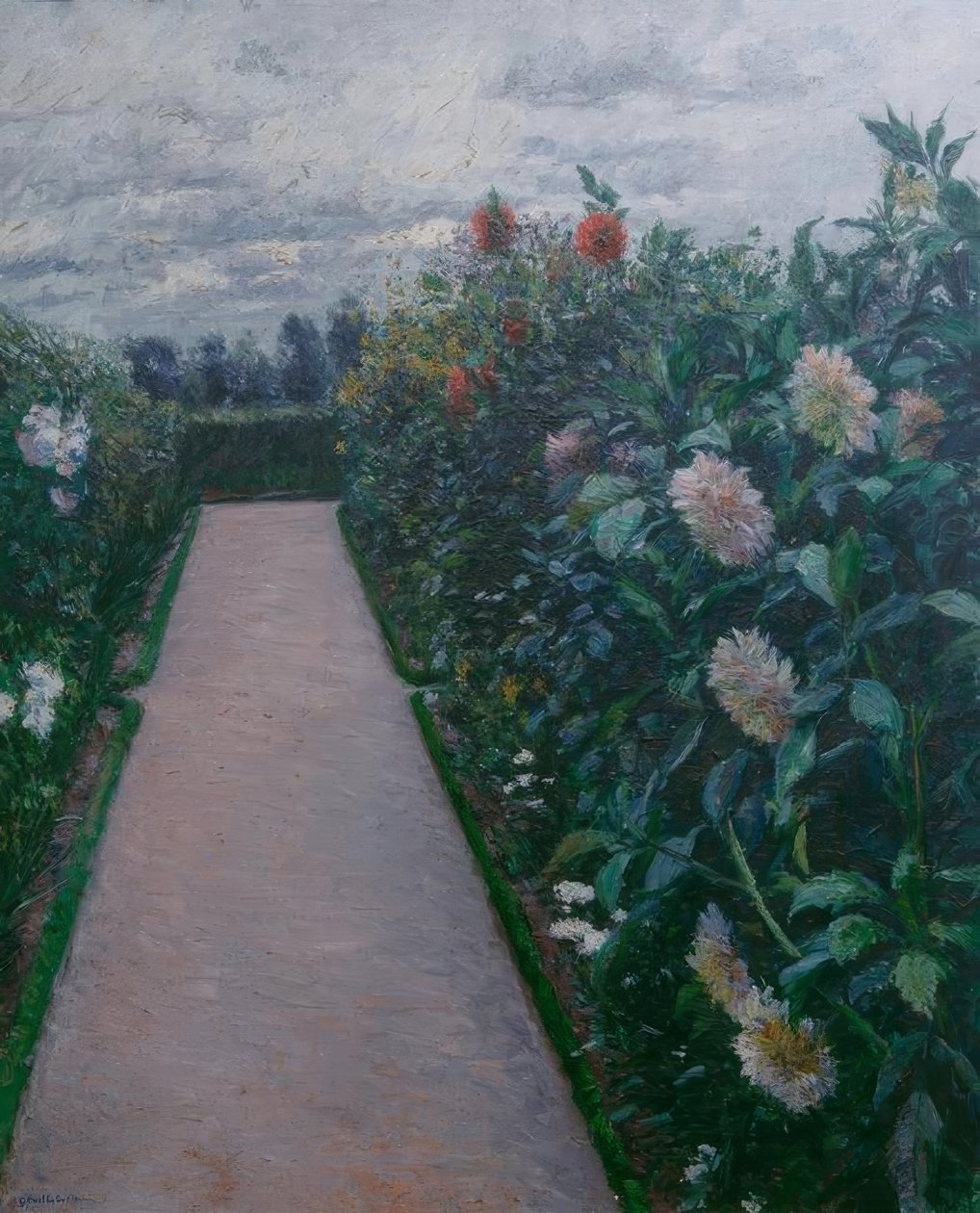 Caminho do jardim e dálias enormes, Petit Gennevilliers de Gustave Caillebotte