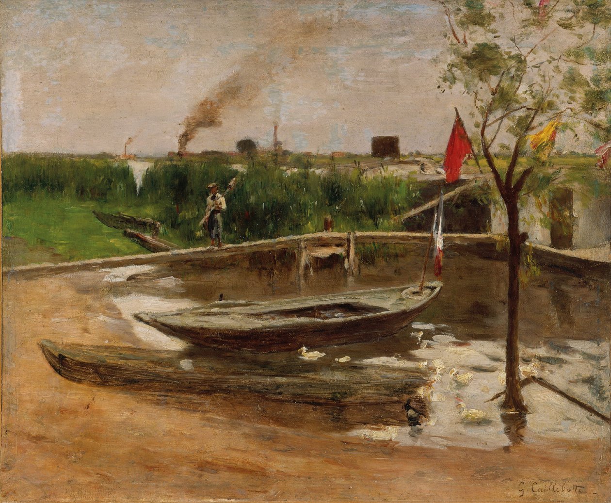 Porto de barcos no Sena, c.1891 (óleo sobre tela) de Gustave Caillebotte