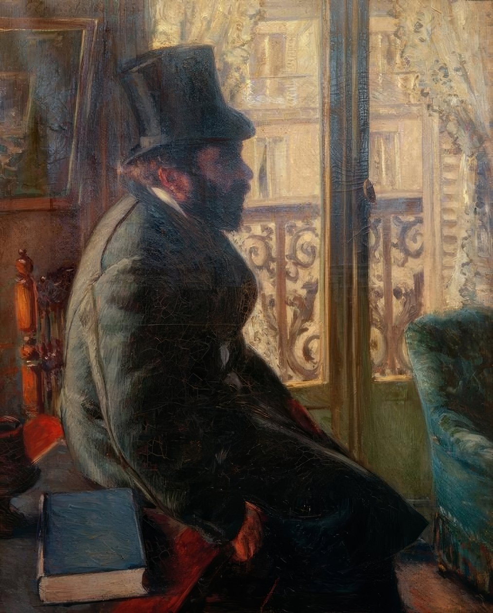 Homem de cartola, sentado perto da janela de Gustave Caillebotte