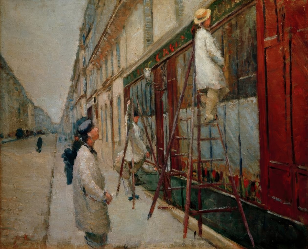 Pintores em edifícios (esboço) de Gustave Caillebotte