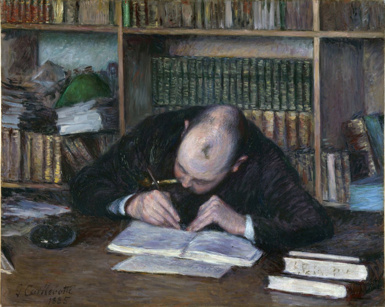 Retrato de Emile Jean Fontaine, livreiro (The Bookseller E. J. Fontaine) - Pintura de Gustave Caillebotte (1848-1894), óleo sobre tela (65x81 cm) de Gustave Caillebotte