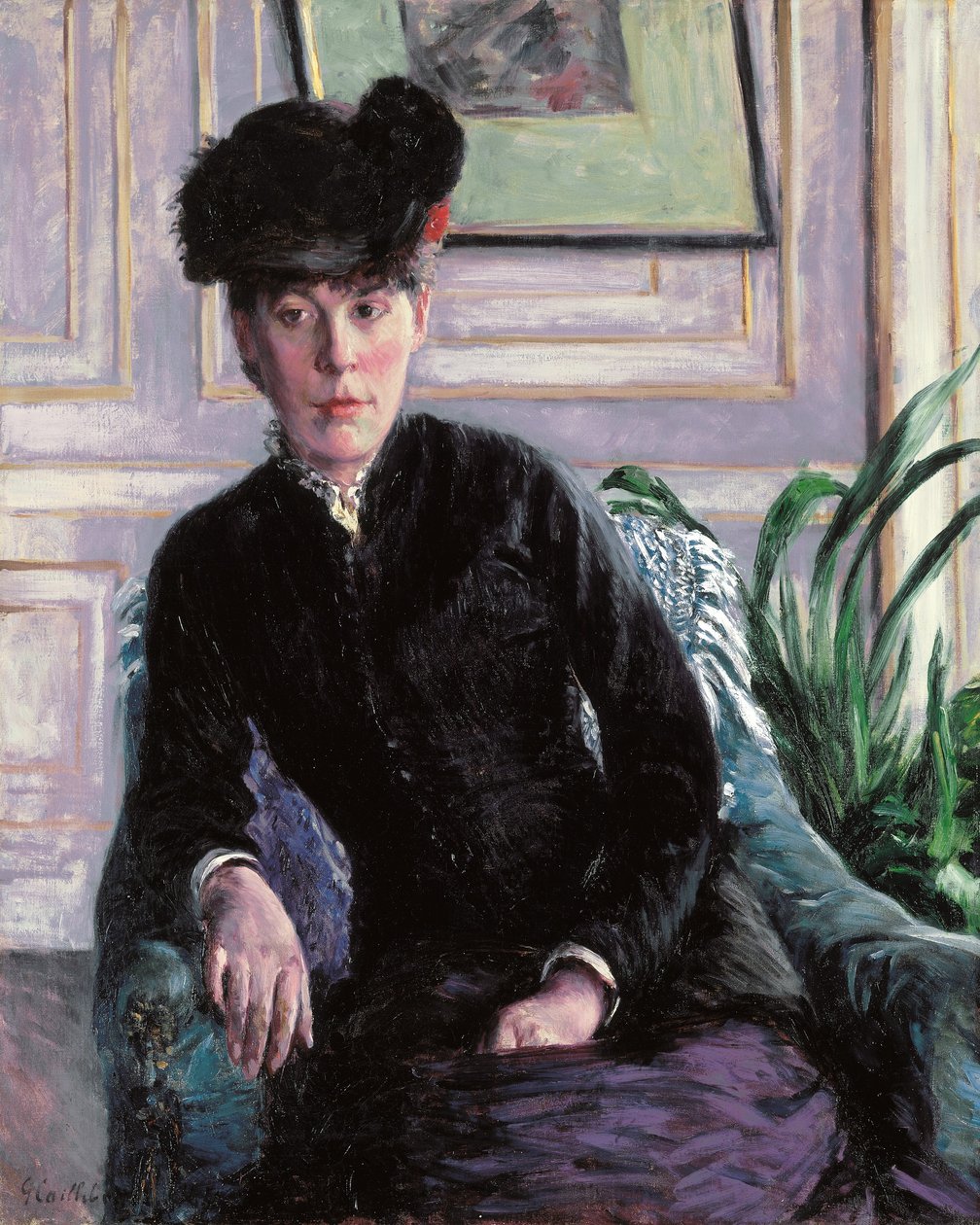 Retrato de uma jovem mulher num interior (Portrait de Mme H), c.1877 (óleo sobre tela) de Gustave Caillebotte