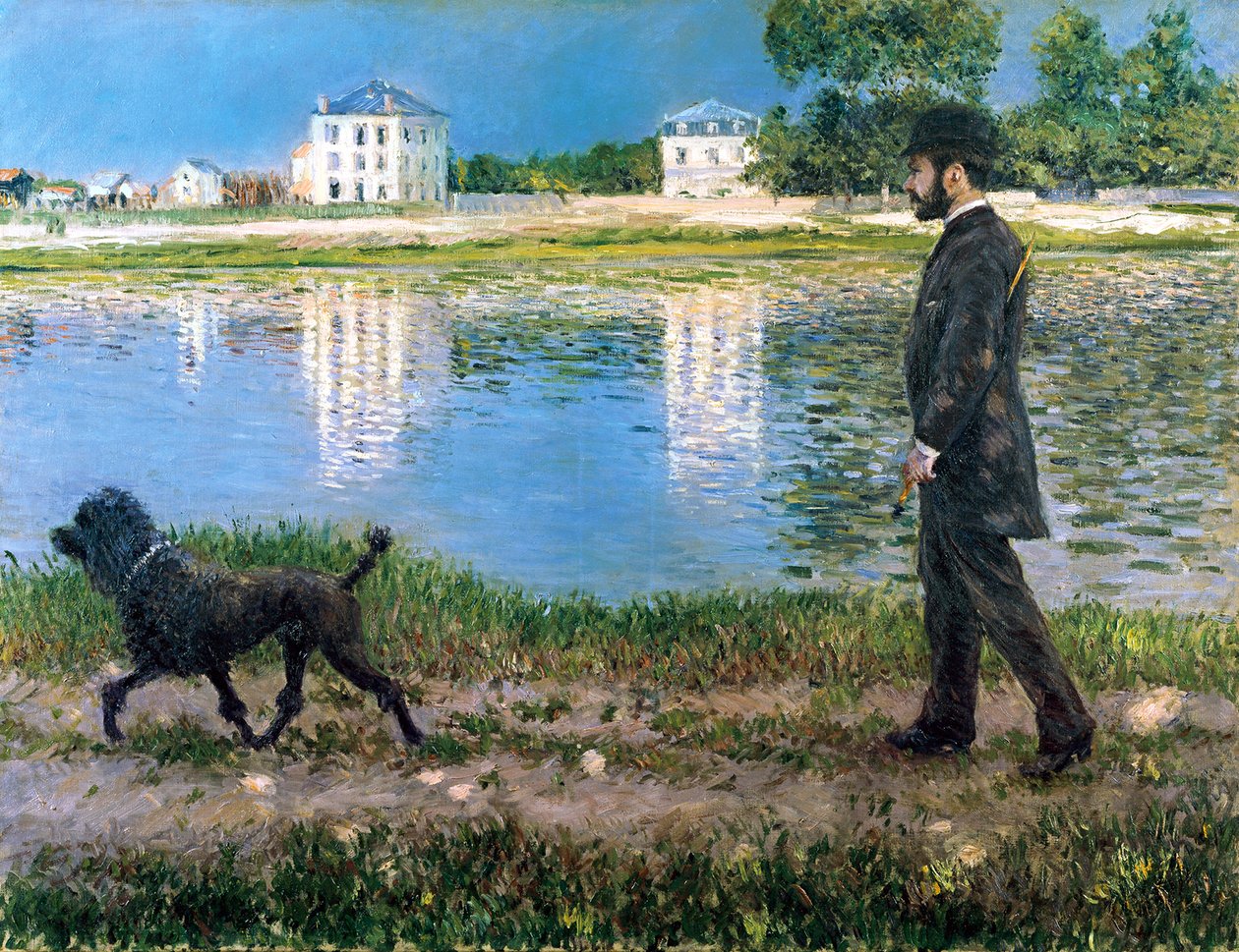 Richard Gallo e o seu cão em Petit Gennevilliers, c.1883-84 (óleo sobre tela) de Gustave Caillebotte