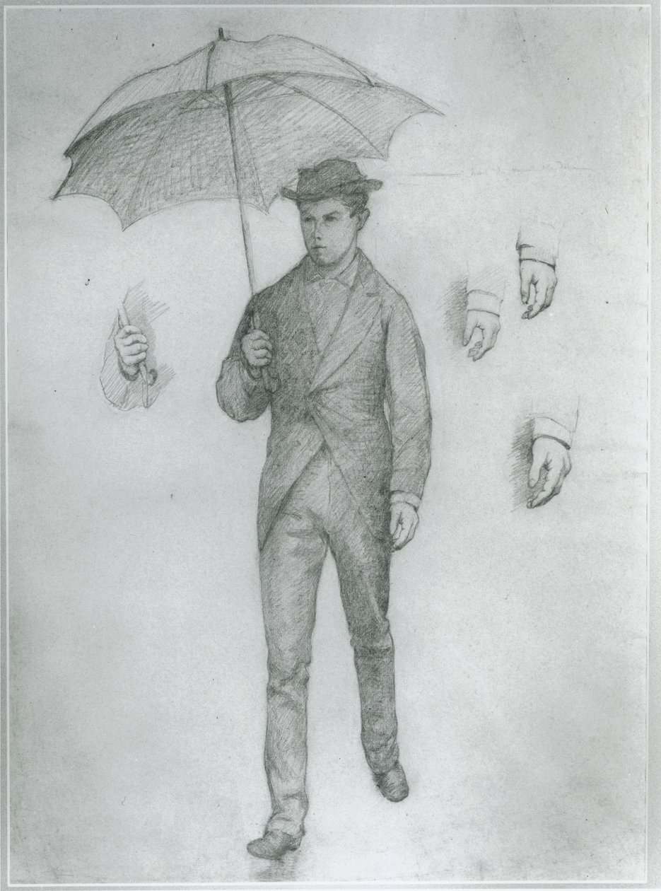 Estudo para Jovem com guarda-chuva (lápis sobre papel) de Gustave Caillebotte