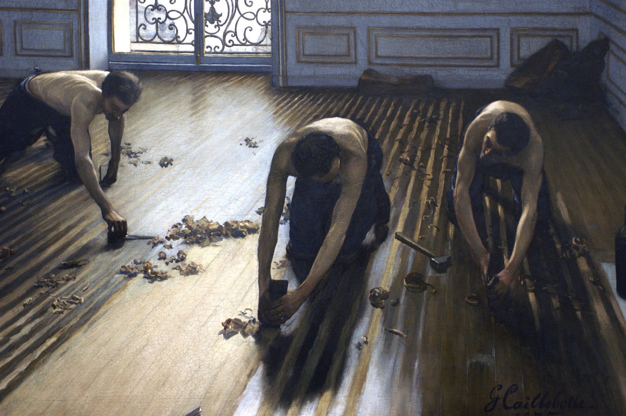 Os raspadores de chão - uma secção da pintura. de Gustave Caillebotte