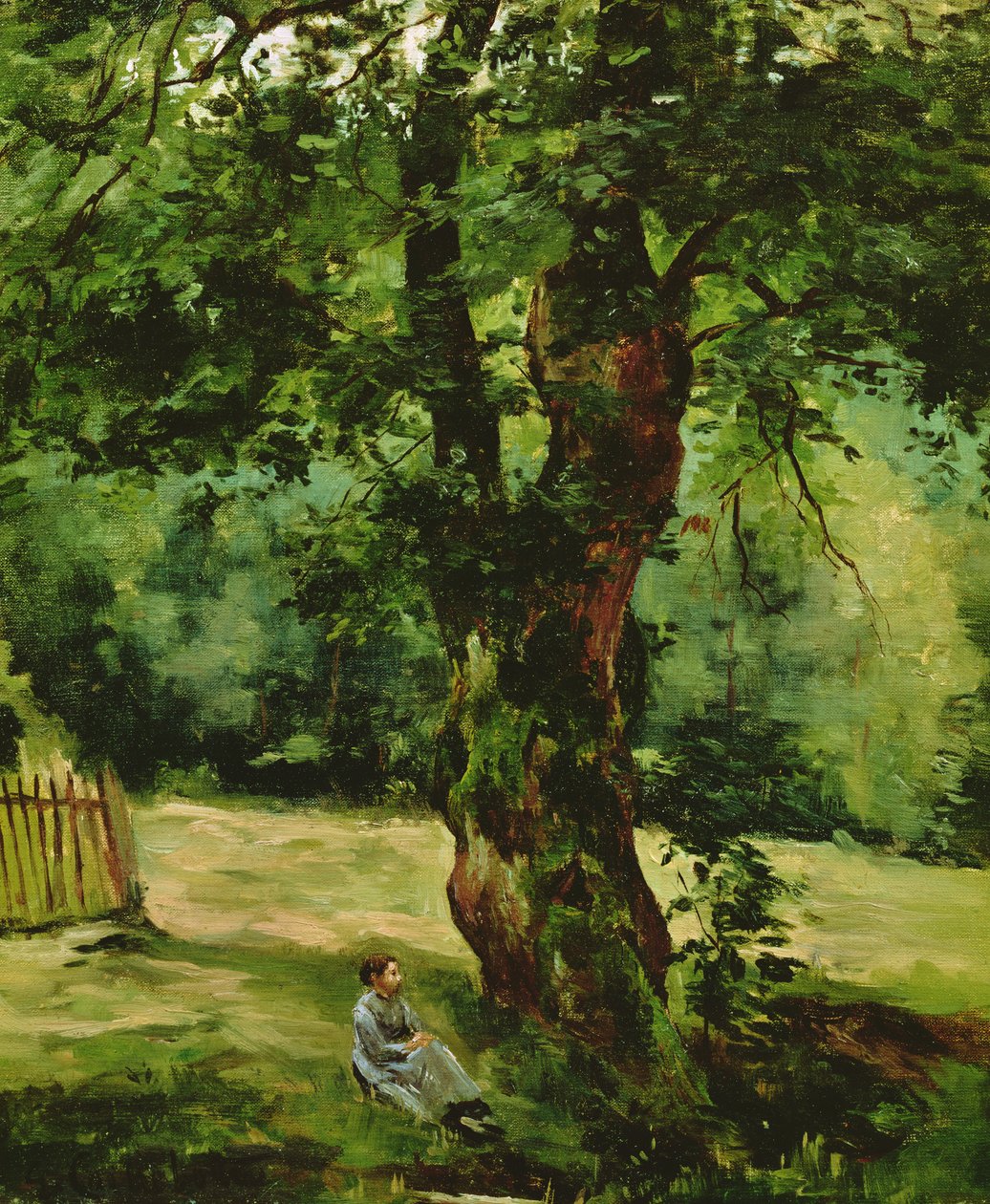 Mulher sentada debaixo de uma árvore de Gustave Caillebotte