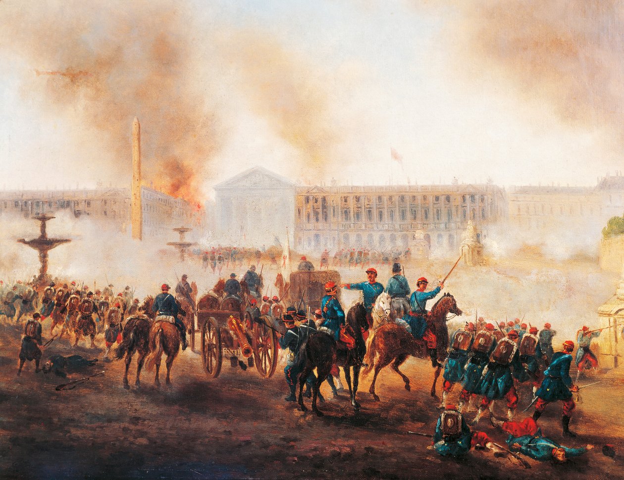 Batalha na Place de la Concorde em Paris, durante os últimos dias da Comuna de Gustave Clarence Rodolphe Boulanger