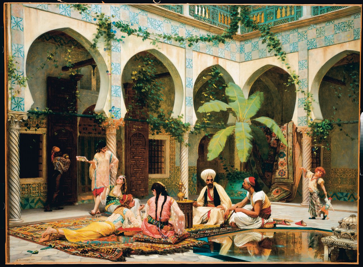O pátio do Palácio de Dar Khdaouedj El Amia, Argel de Gustave Clarence Rodolphe Boulanger