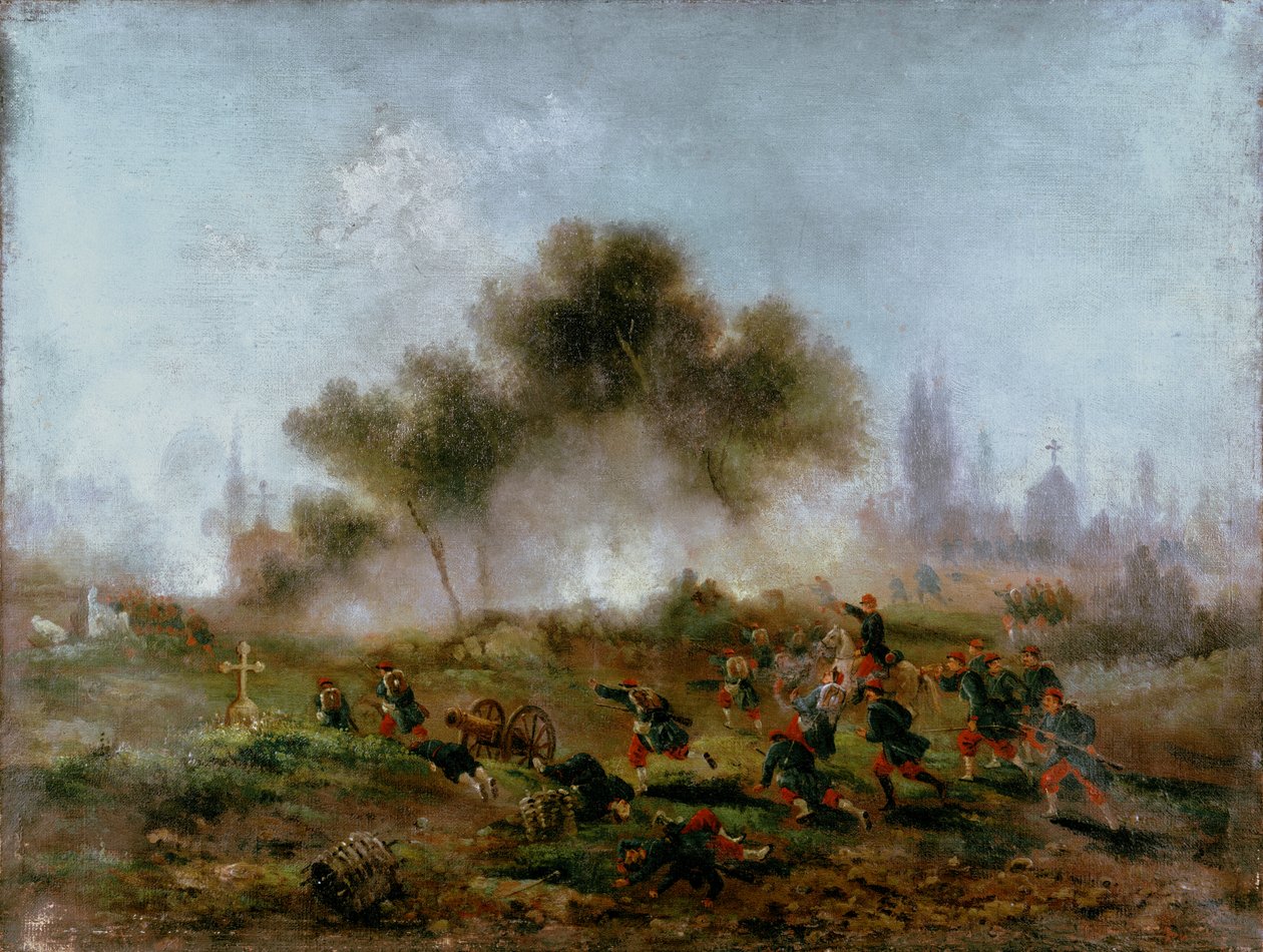 Comuna de Paris: ataque a um cemitério por tropas regulares e captura das barricadas em maio de 1871, 1871 de Gustave Clarence Rodolphe Boulanger