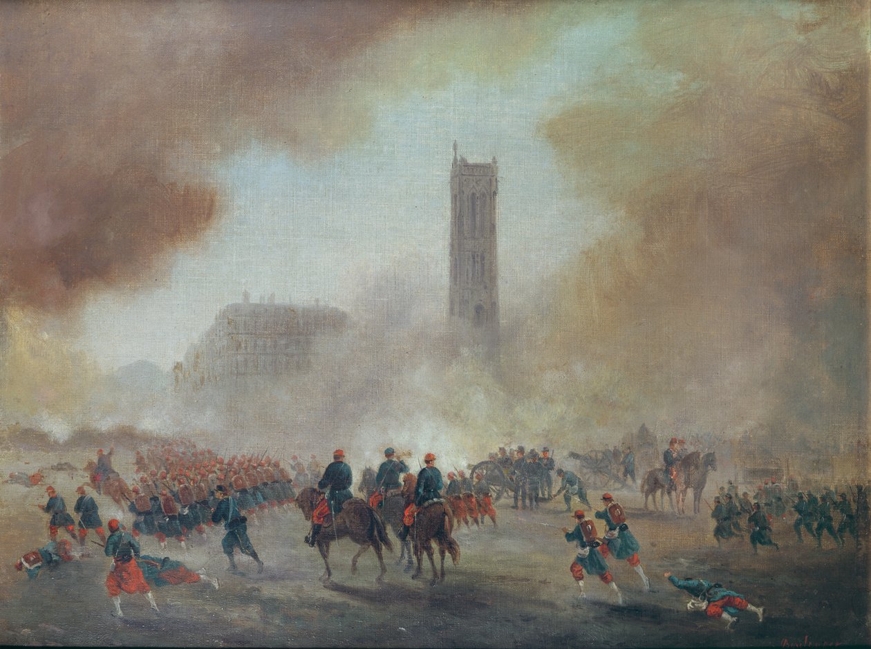 Comuna de Paris: lutando em frente ao Tour Saint-Jacques, 1871 de Gustave Clarence Rodolphe Boulanger