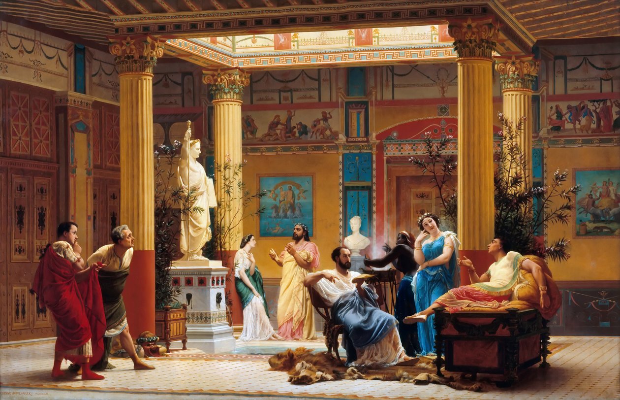 Ensaio do tocador de flauta e da esposa de Diomedes no átrio do príncipe Napoleão Pompeiano de Gustave Clarence Rodolphe Boulanger