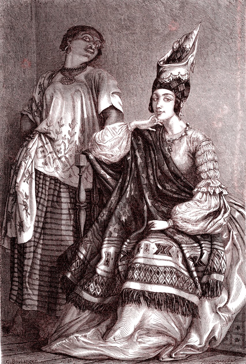 Signare , a mulher africana mulata-francesa na cidade de Saint Louis, Senegal. 1861 (gravura) de Gustave Clarence Rodolphe Boulanger