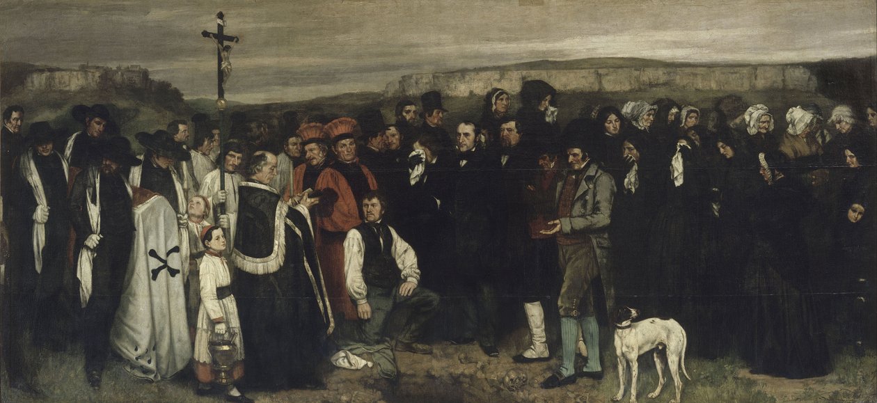 Um enterro em Ornans Uma pintura de figuras humanas, a história de um enterro em Ornans, 1849-1850 de Gustave Courbet