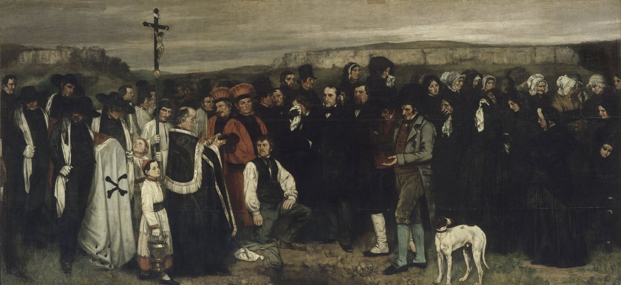 Um enterro em Ornans Título(s) alternativo(s): Pintura de figuras humanas, a história de um enterro em Ornans Un enterrement à Ornans, dit aussi Tableau de figures humaines, historique d