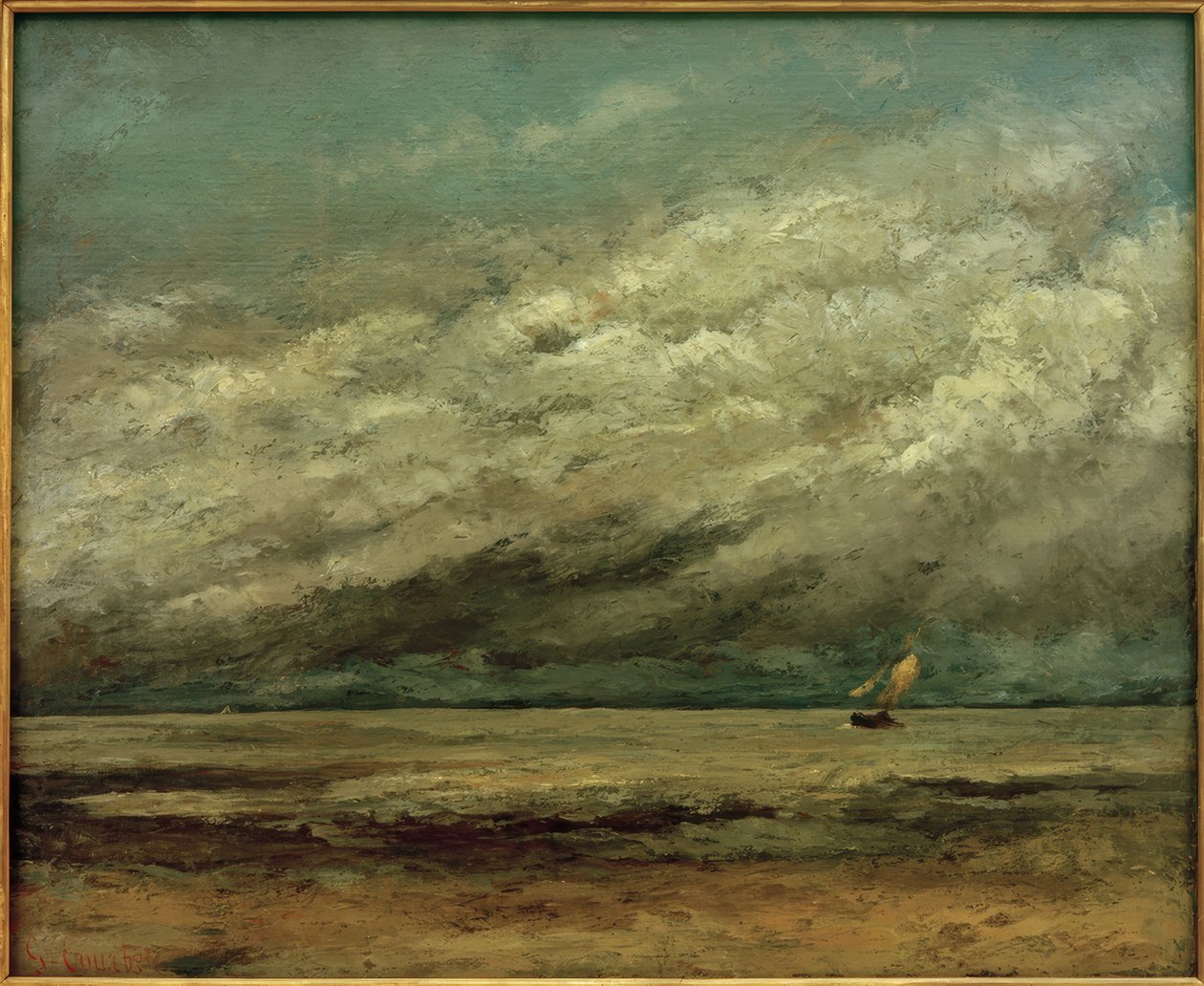 Barco à vela perto da costa, céu tempestuoso de Gustave Courbet