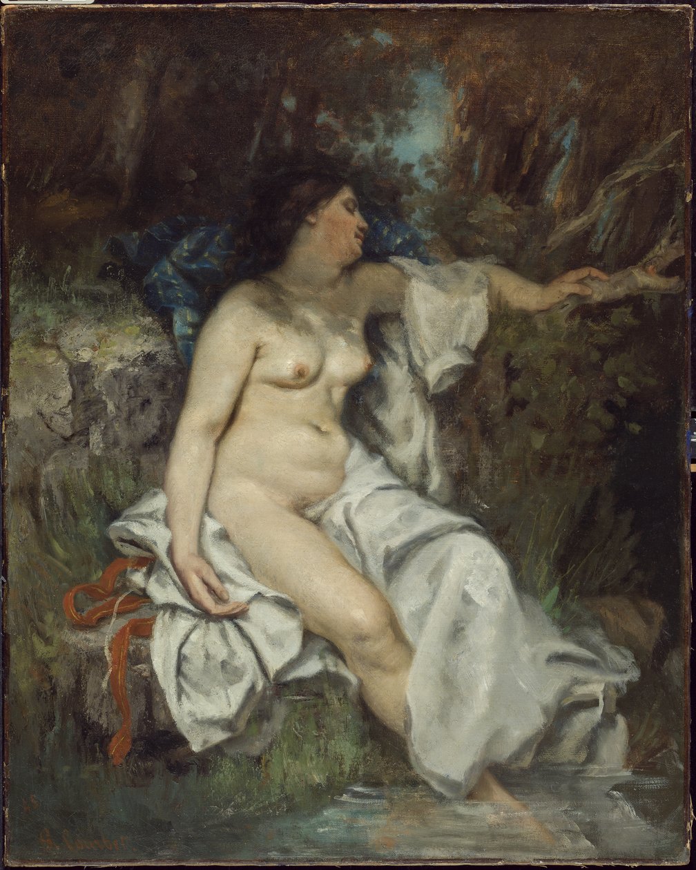 Bather dormindo por um riacho, 1845 de Gustave Courbet