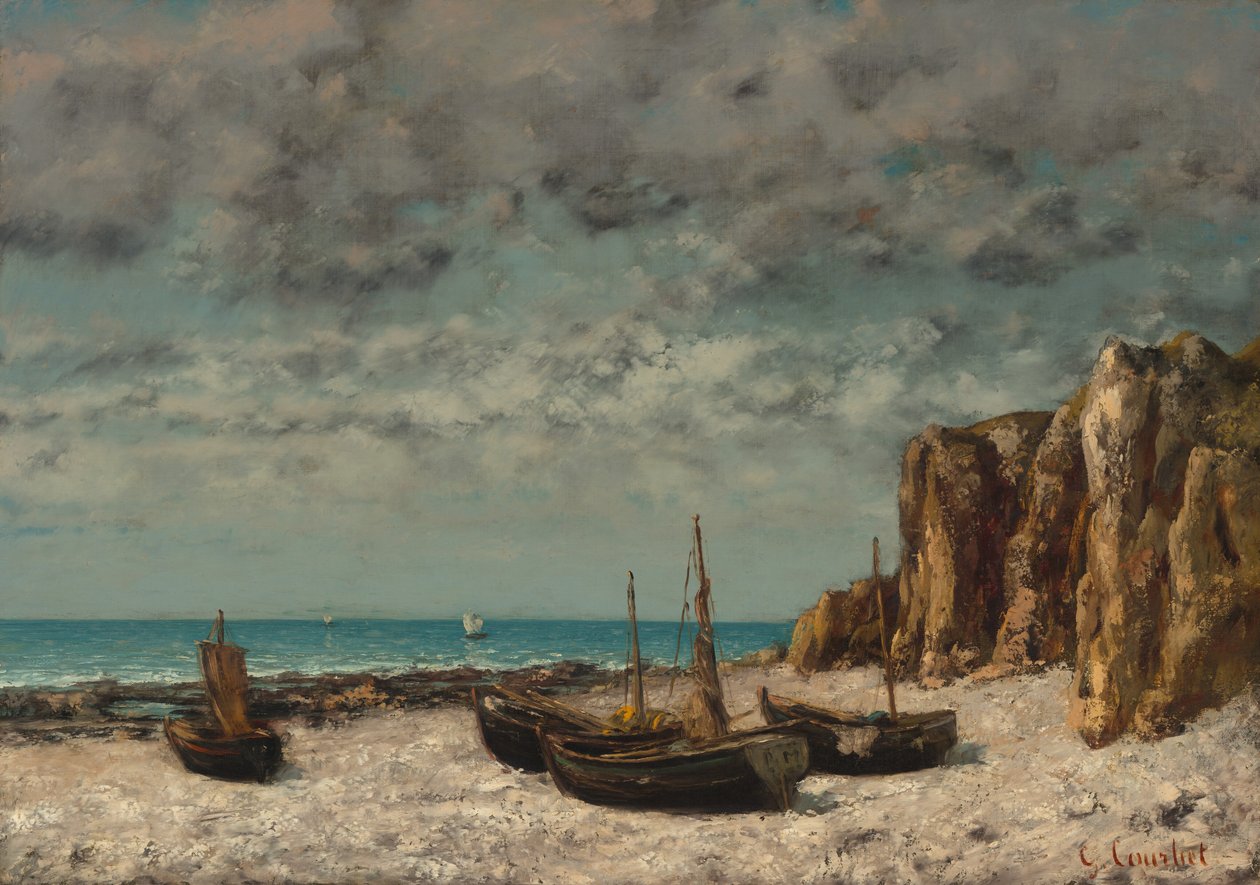 Barcos em uma praia, Etretat, c. 18721875. de Gustave Courbet
