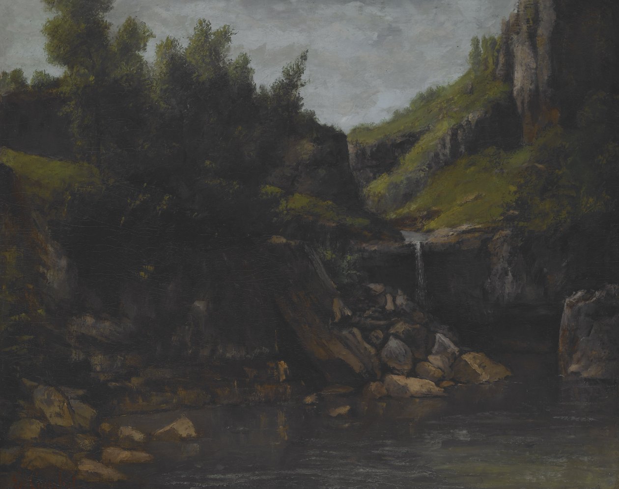Cascata numa Paisagem Rochosa, c.1872-4 (óleo sobre tela) de Gustave Courbet