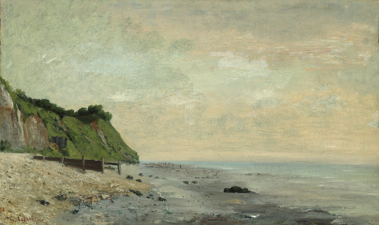 Penhascos na costa do mar: pequena praia, nascer do sol de Gustave Courbet