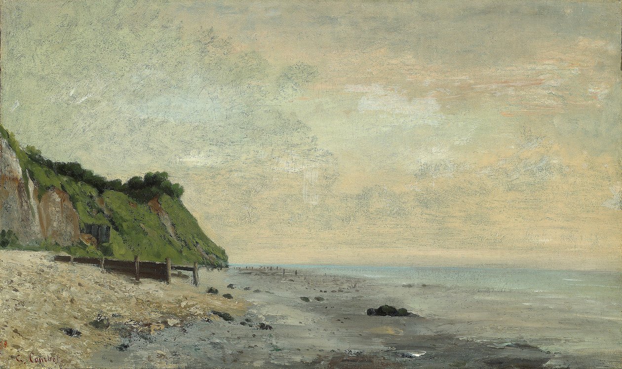 Penhascos na costa do mar: pequena praia, nascer do sol de Gustave Courbet